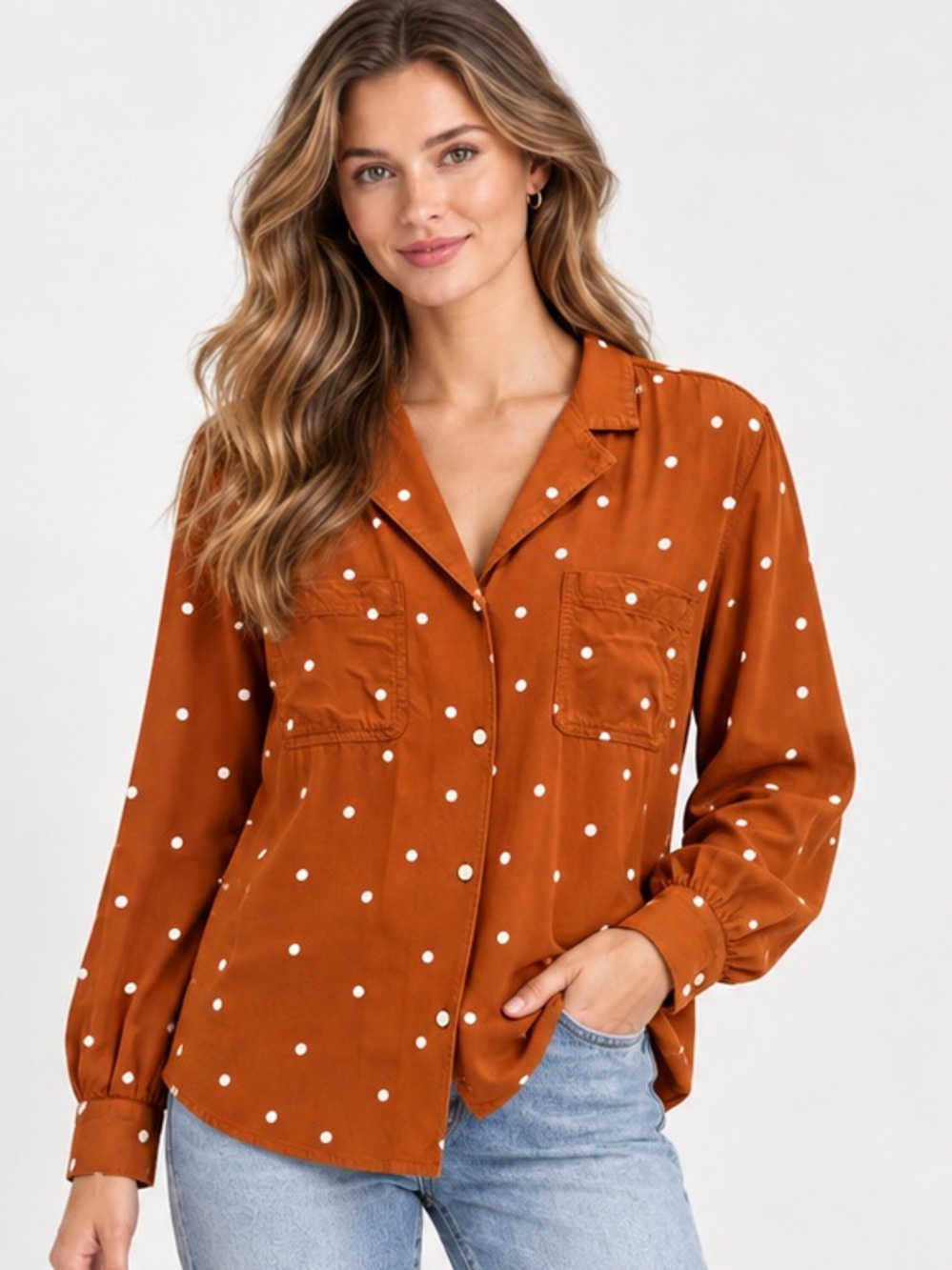 Old Navy XXL Rust Orange Polka Dot Button Front Blouse